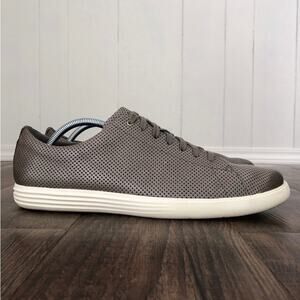 Cole Haan Leather Sneaker Crosscourt II Shoe Perforated Burnished Size 11.5 Gray